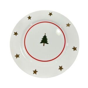 Talbots Christmas Dessert Plate – Gold Stars & Tree Holiday Porcelain